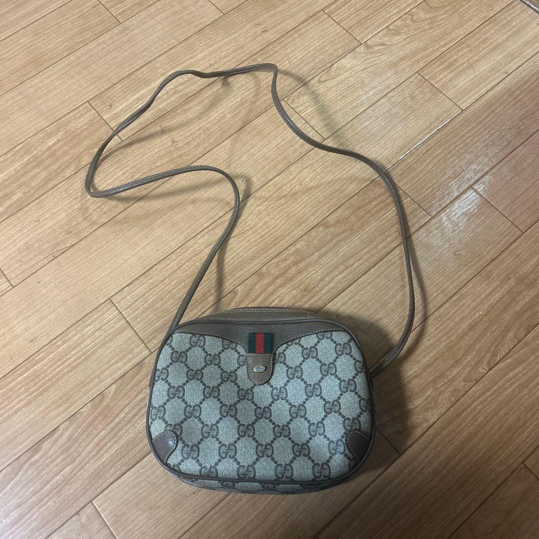 オールドグッチ GG 金具 レザー ショルダーバッグ シェリーライン 美品 希少 オールドグッチ GG 金具 レザー ショルダーバッグ シェリー